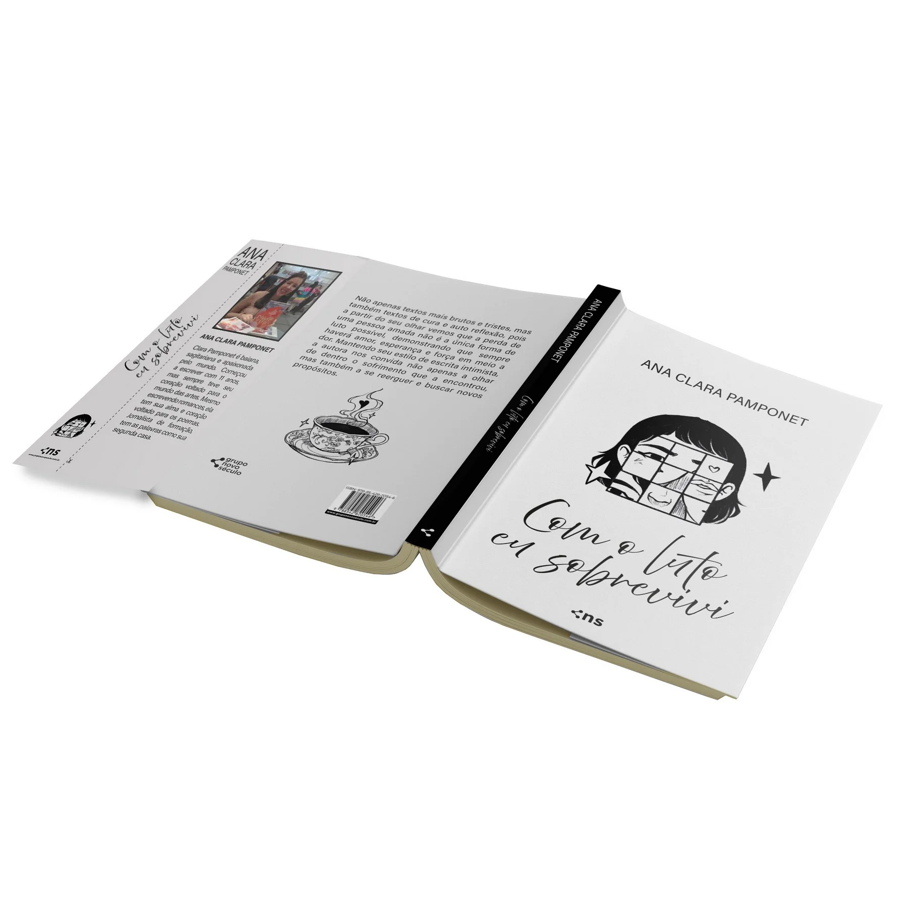 Capa e contracapa abertas do livro Com o luto eu sobrevivi