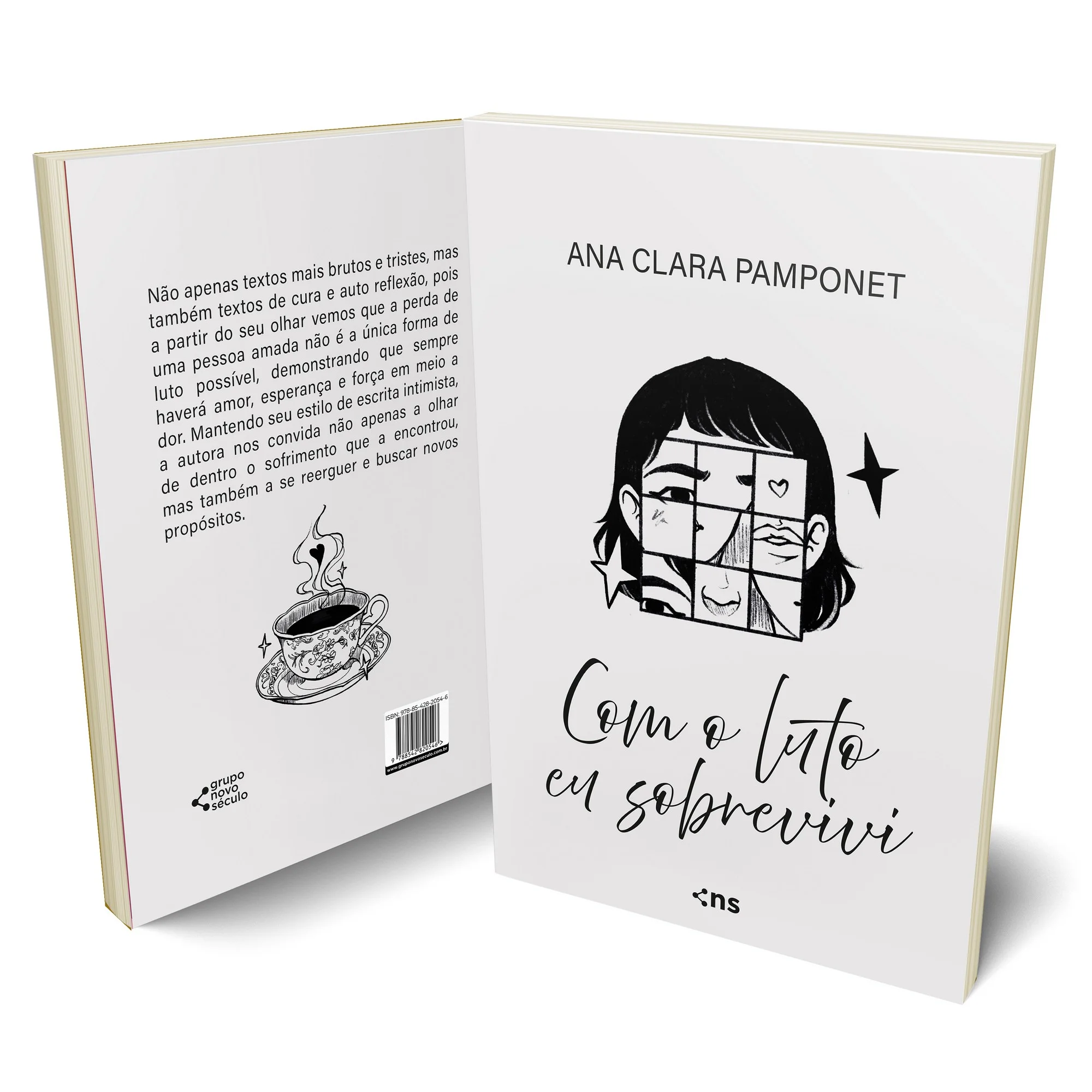 Exemplares do livro Com o luto eu sobrevivi mostrando frente e verso
